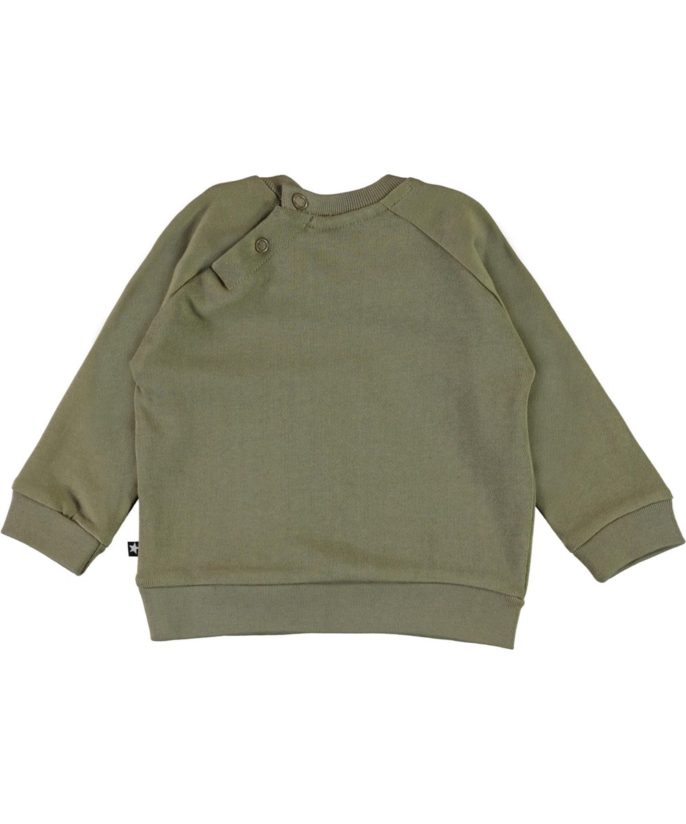 disco - Khaki Green - Groene biologische babysweater met hart en oog
