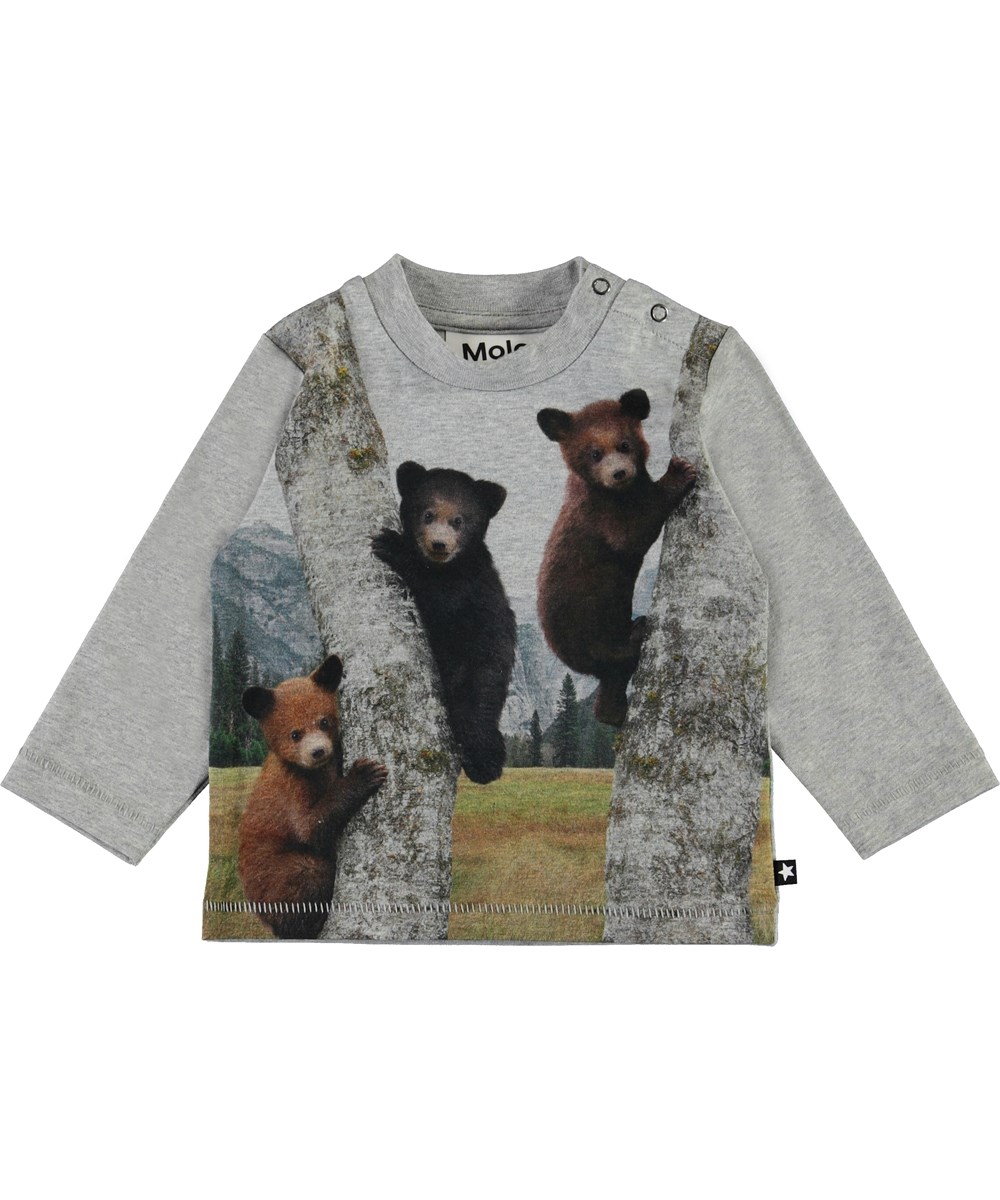Enovan - Climbing Bear Cubs - Grijze biologische shirt met beren