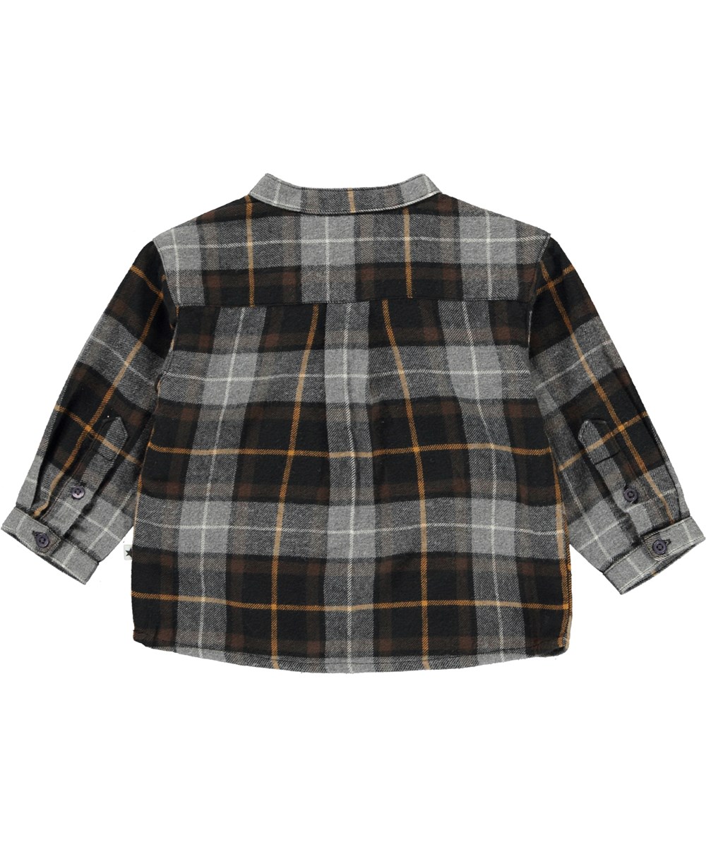 Enoz - Grey Brown Check - Biologische geblokte babyshirt