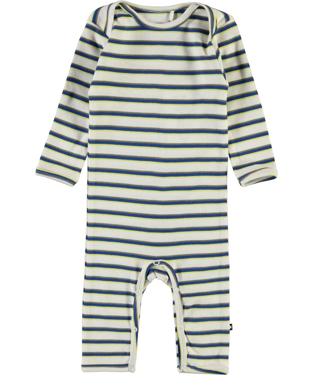 Faso - 4 Colour Stripe - Öko weißer gestreifte Babyanzug