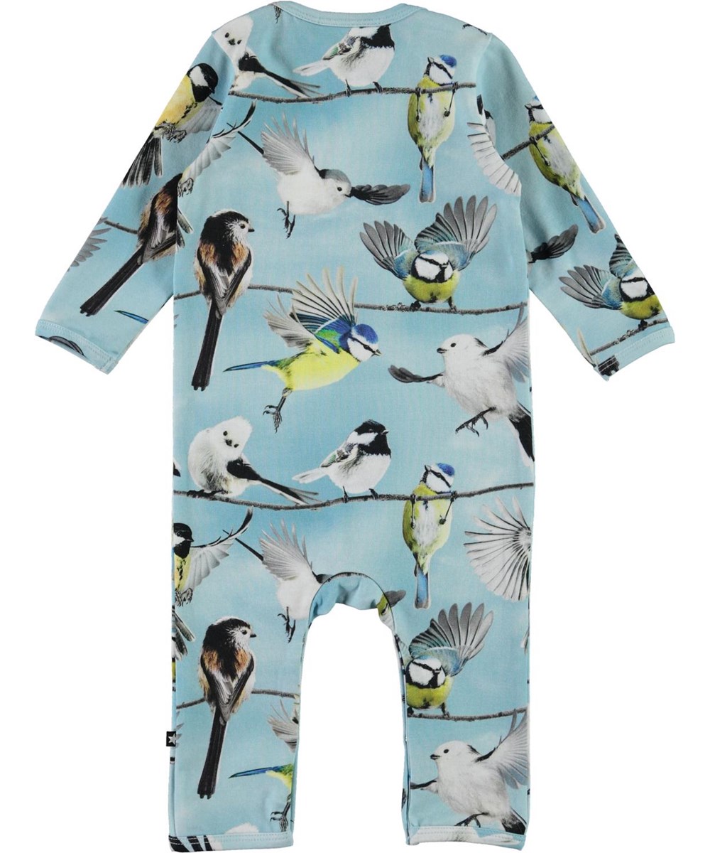 Fenez - Baby Birds - Öko hellblauer Babyanzug mit Vögeln