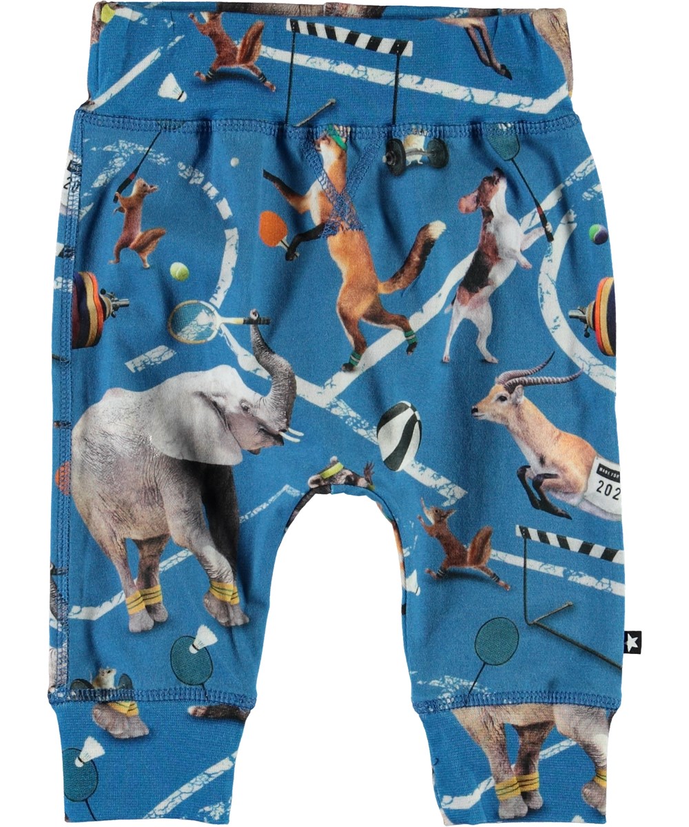Sammy - Athletic Animals - Blaue Babyhose mit Tieren-Druck