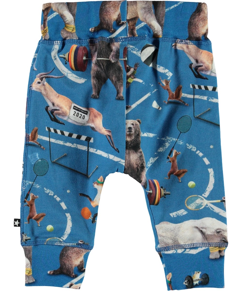 Sammy - Athletic Animals - Blaue Babyhose mit Tieren-Druck