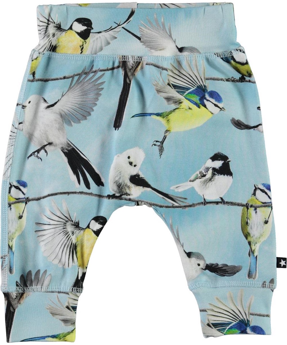 Sammy - Baby Birds - Öko-Babyhose in Hellblau mit Vögeln