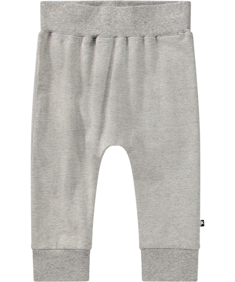 Sammy - Grey Melange - Graue Öko-Baumwoll-Jerseyhose mit breitem elastischem Bund und Bündchen.