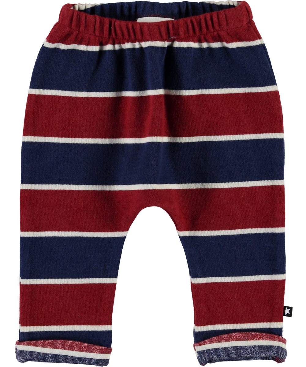 Sigurd - 3 Colour Stripe - Blau und rot gestreifte Babyhose