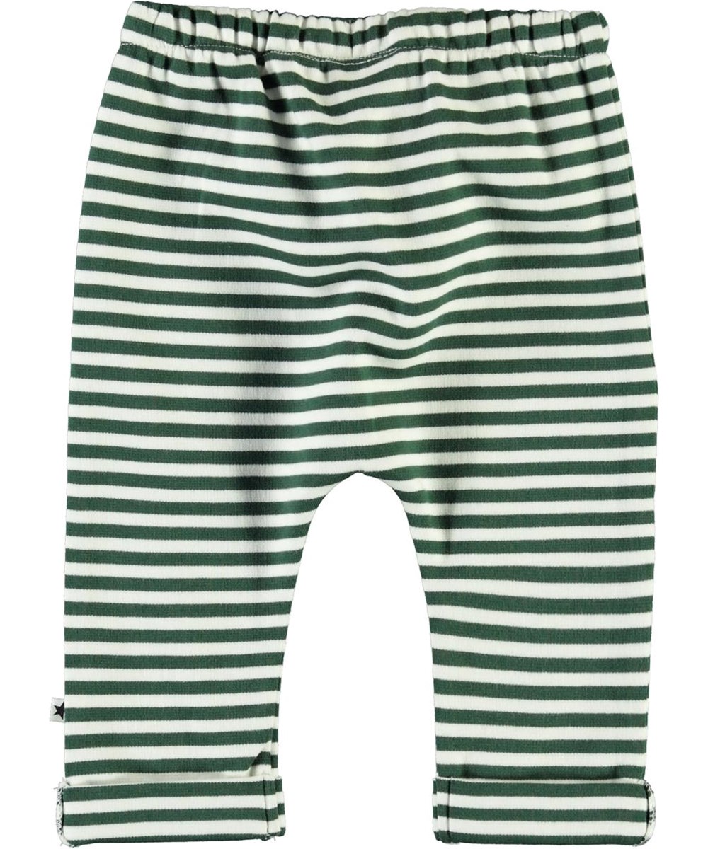 Sigurd - Green Stripe - Weiß und grün gestreifte Babyhosen 