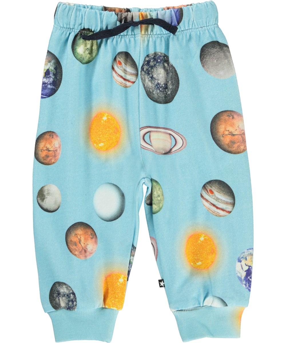 Simeon - Planets - Hellblaue Öko-Baby-Jogginghose mit Planeten