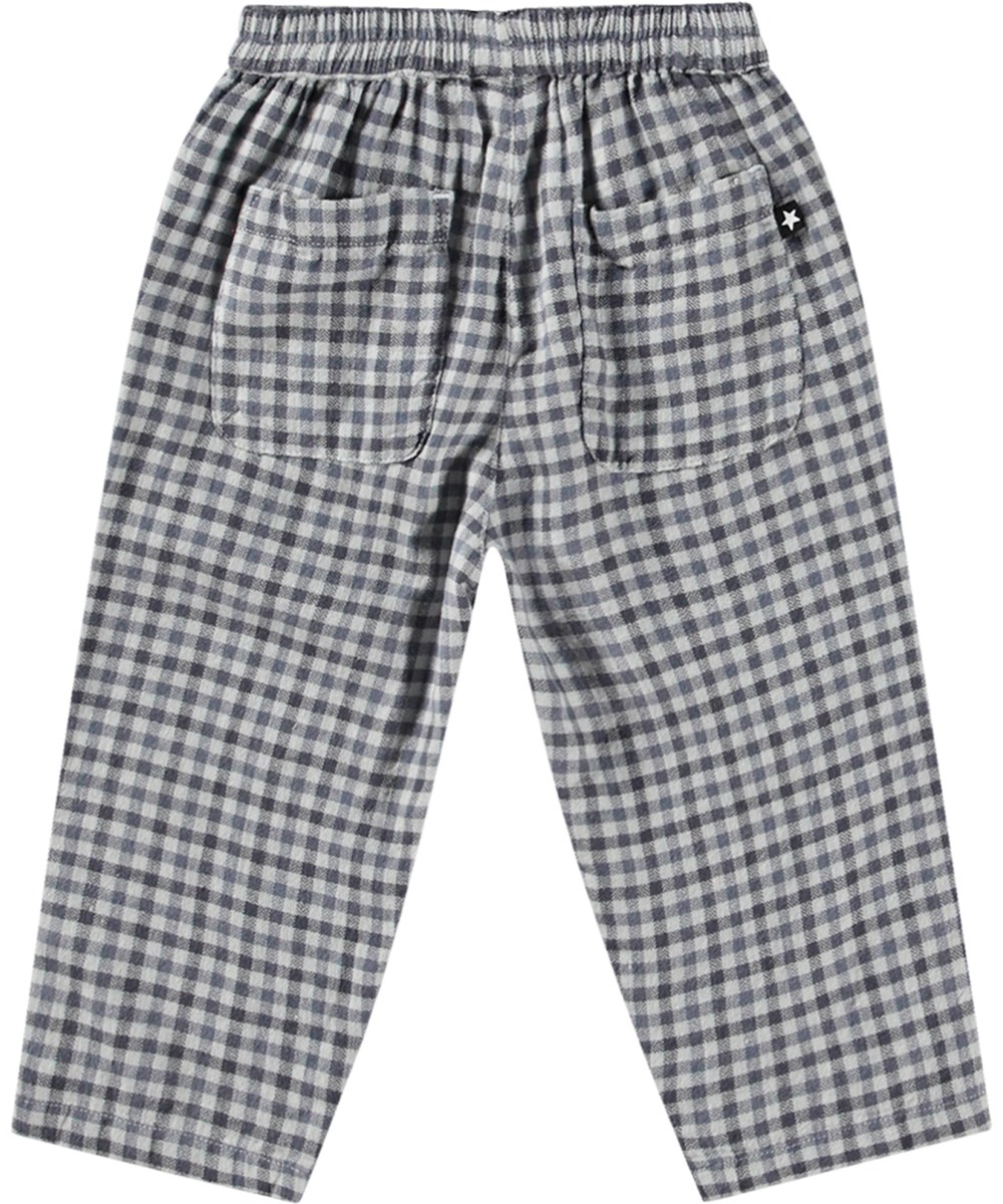 Sois - Dusty Check - Kinderhose aus Öko-Baumwolle mit Karomuster und elastischem Bund.