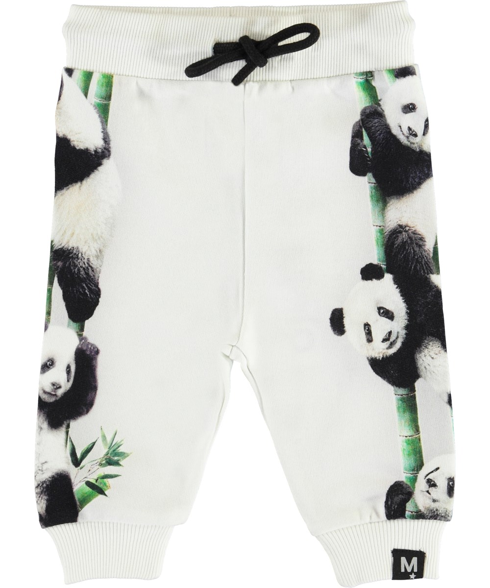 Sol - Climbing Panda - Weiße Baby Hosen mit Pandas
