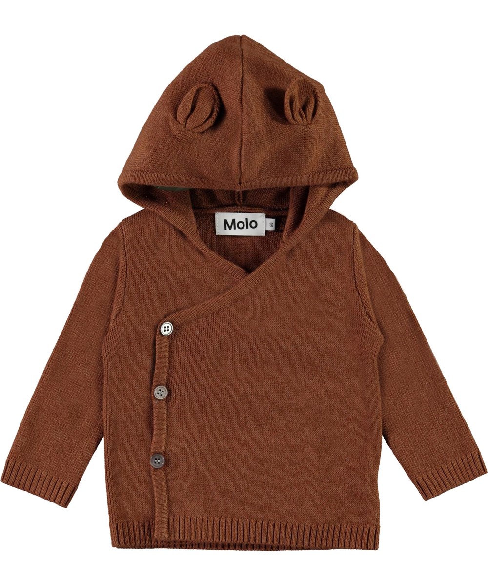 Bobby - Iron - Braune Baby-Strickkarte mit schrägen Knöpfen