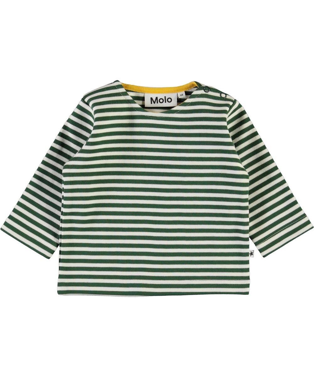 Dosti - Green Stripe - Öko Baby-Pullover mit grünen Streifen