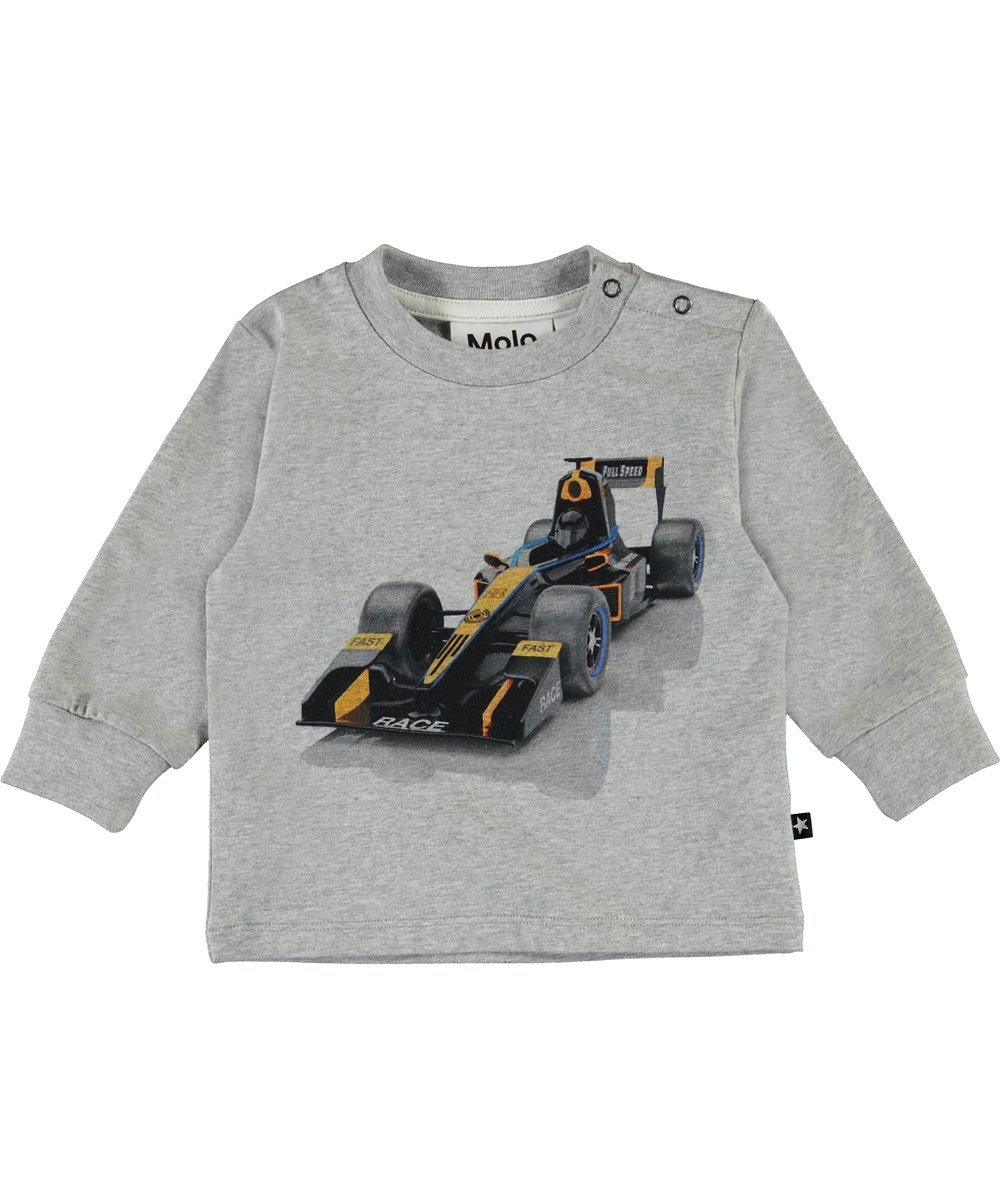 Eloy - Race Car Baby - Graue Öko-Babybluse mit Auto