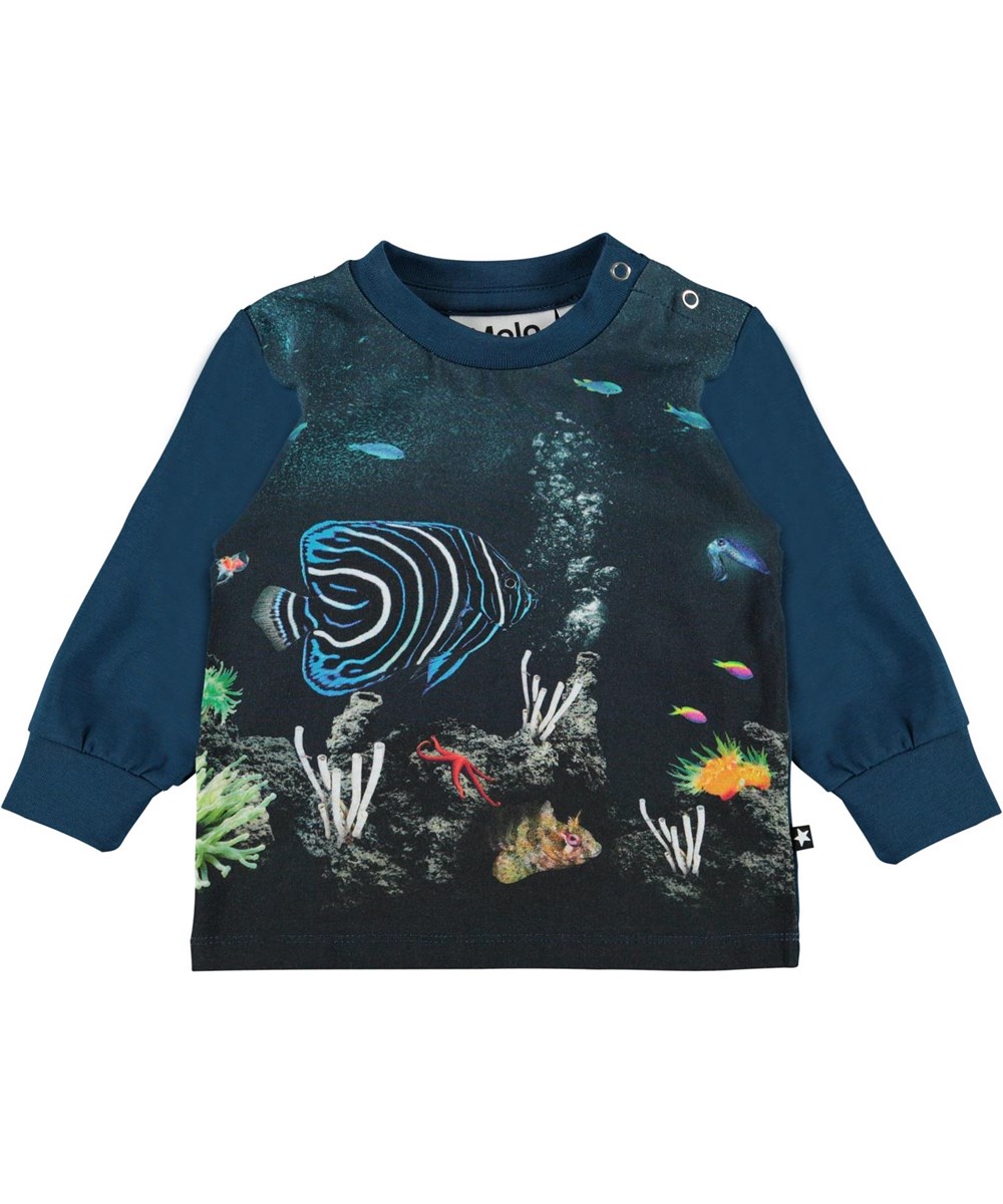 Eloy - Small Fish - Öko blauer Babypullover mit Fischen