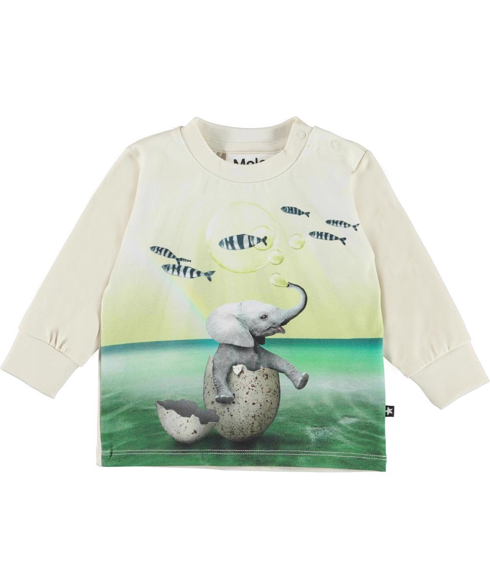 Eloy - Surreal World - Cremefarbenes Langarm-Baby-T-Shirt Elefant