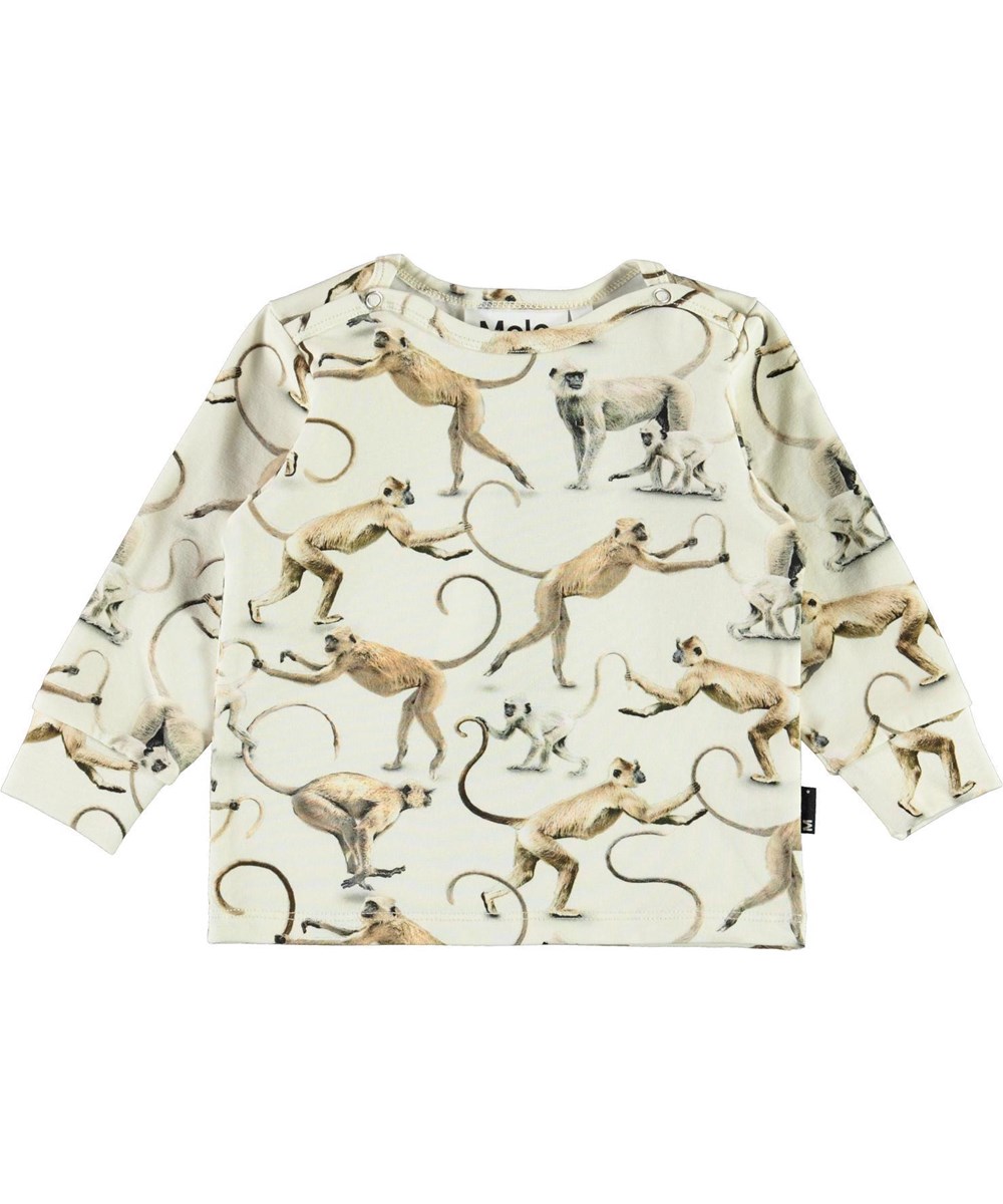 Enez - Hold On - Cremefarbene Babybluse Öko-Affen-Print