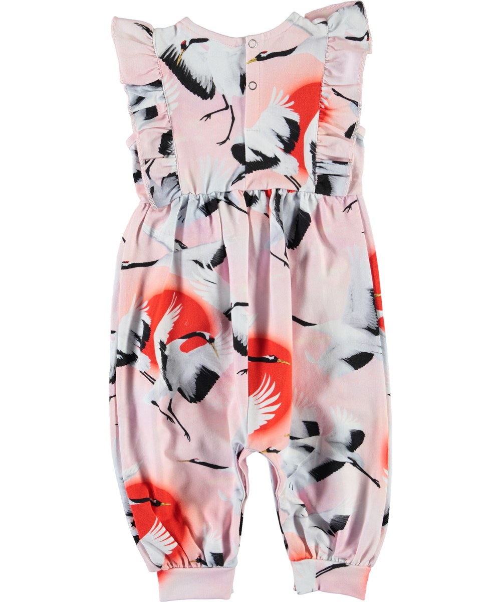 Fallon - Sunrise Cranes - Rosa Babyanzug mit Vögeln