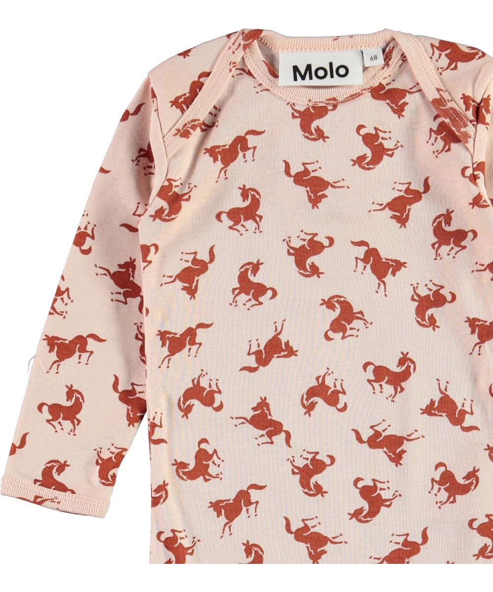 Faros - Mini Horse Jersey - Öko rosa Babybody mit Pferden