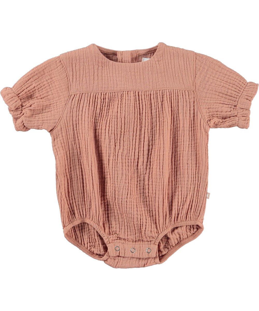 Fie - Muted Rose - Rosafarbener Baby-Strampler aus Baumwoll-Musselin