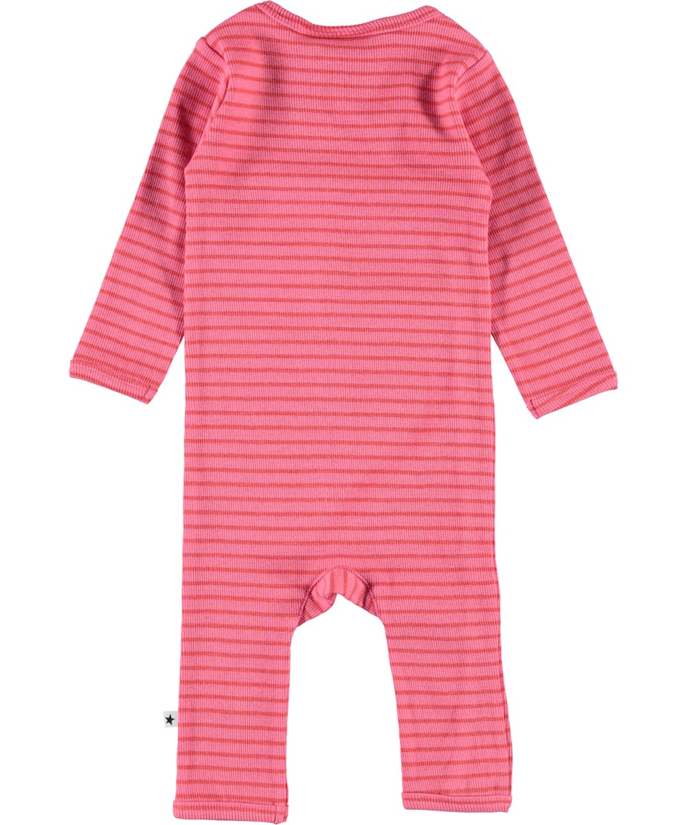 Flora - Pink Sienna Stripe - Baby  Anzug mit pinken und roten Streifen