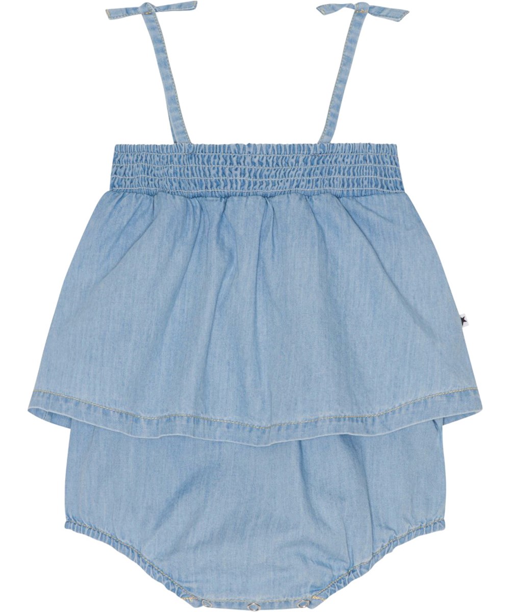 Flora - Summer Wash Indigo - Hellblauer Sommeranzug mit schmalen Trägern aus gewaschener Öko-Baumwolle