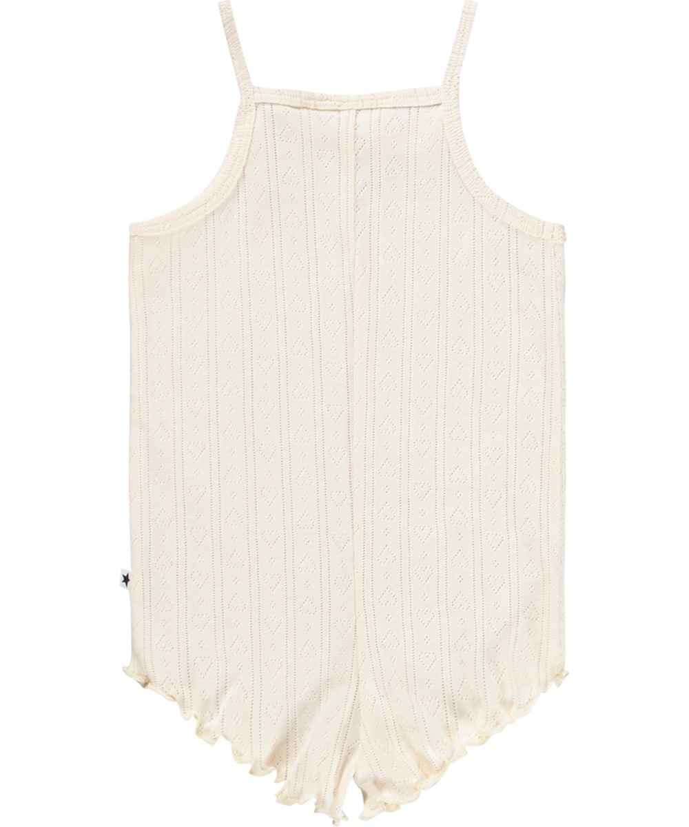 Florie - Pearled Ivory - Weißer Body für die Kleinen aus Bio-Baumwoll-Pointelle mit Trägern und Rüschendetails