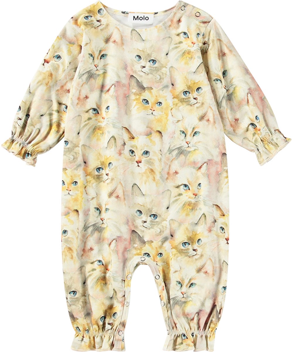 Florina - Aquarelle Cats - Overall für die Kleinen aus weicher Öko-Baumwolle mit einem Katzenmotiv im Aquarell-Look.