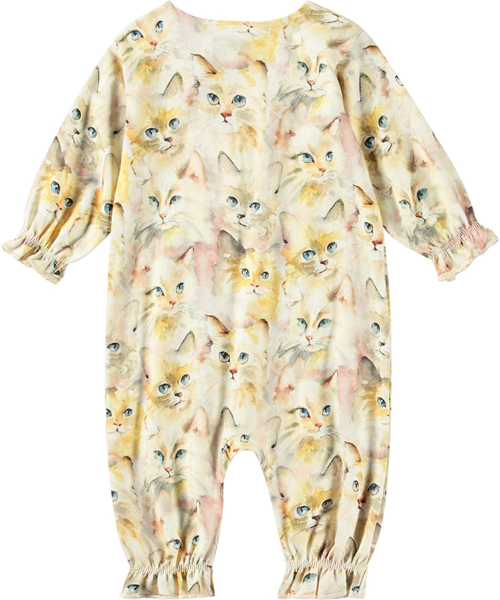 Florina - Aquarelle Cats - Overall für die Kleinen aus weicher Öko-Baumwolle mit einem Katzenmotiv im Aquarell-Look.