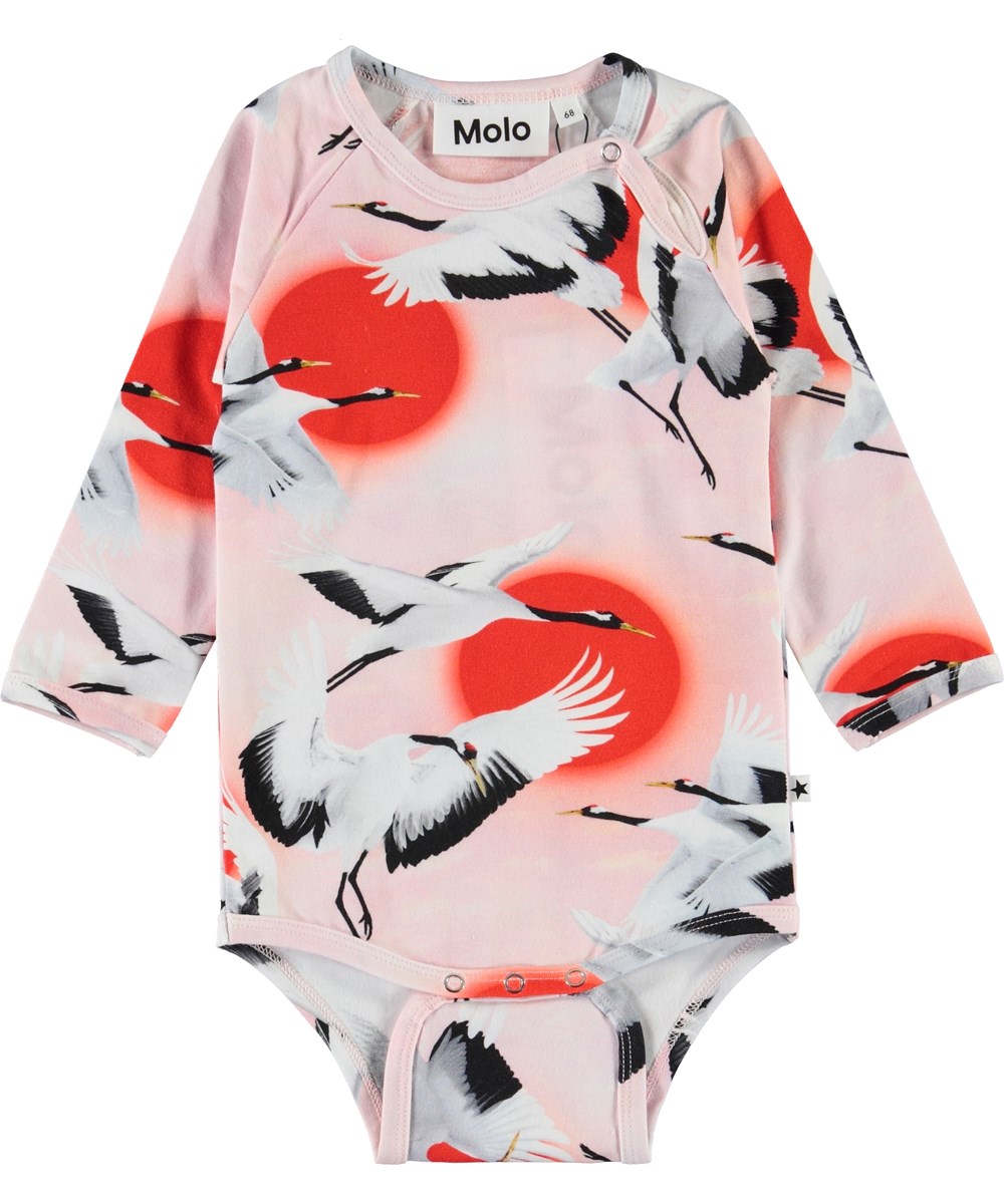 Fonda - Sunrise Cranes - Rosa Baby-Body mit Vögeln