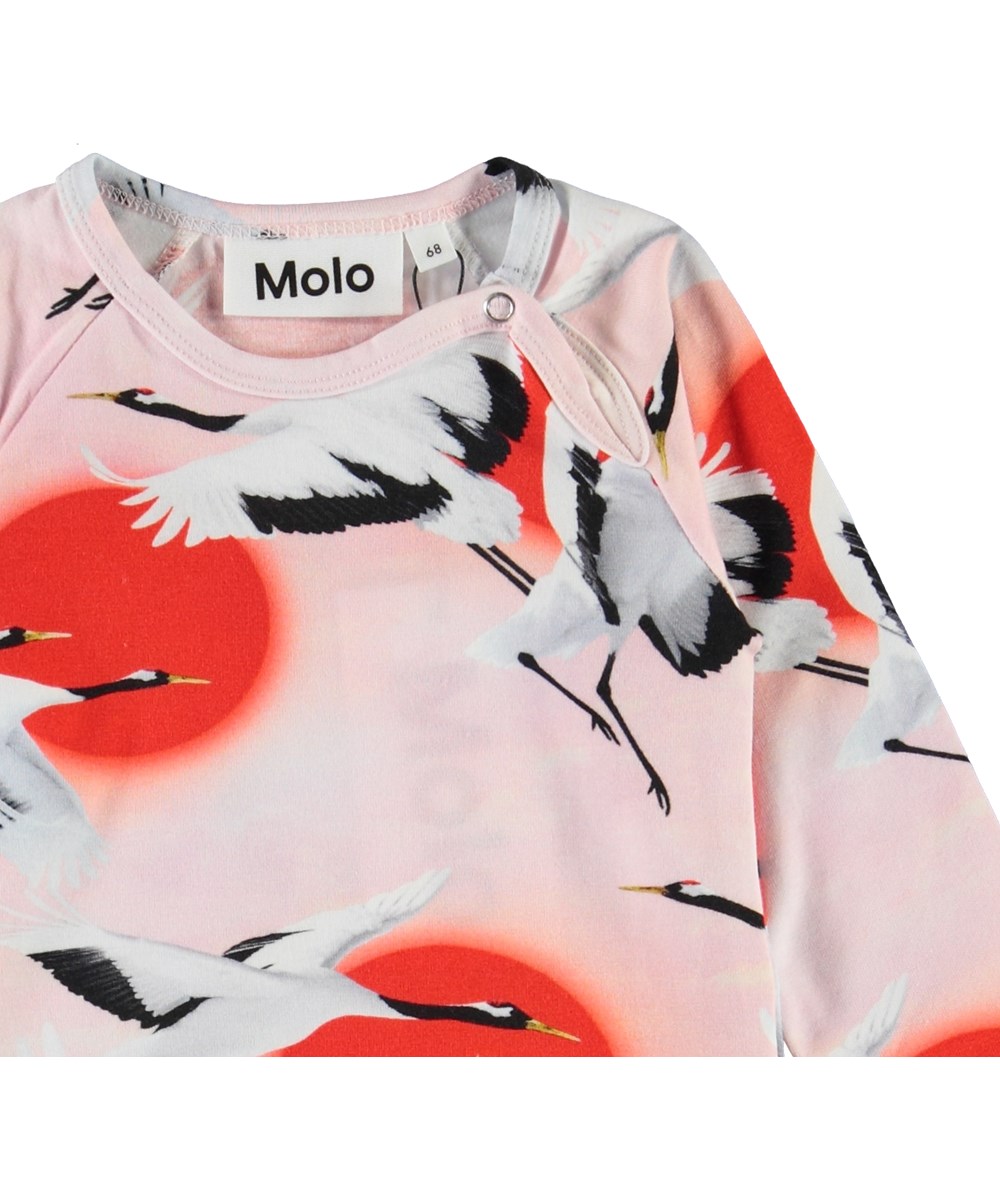 Fonda - Sunrise Cranes - Rosa Baby-Body mit Vögeln