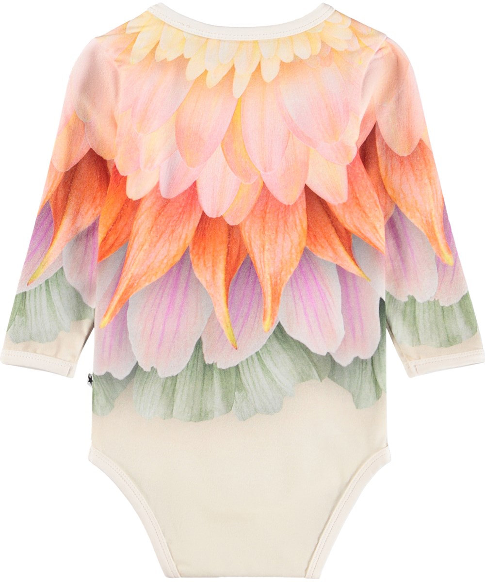 Foss - Bright Petals - Oranger, langärmeliger Body für die Kleinen aus Bio-Baumwolle mit Blumenmuster