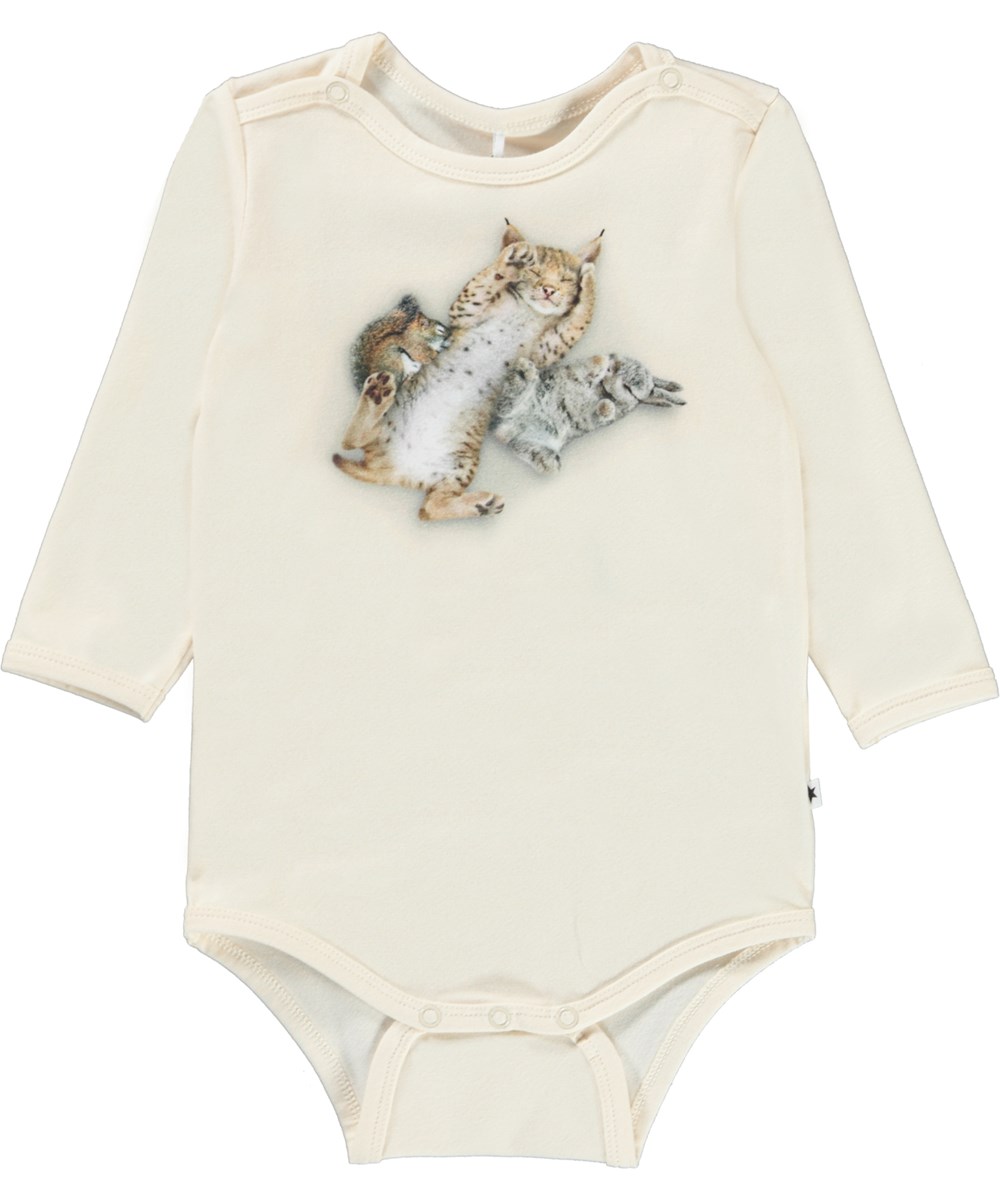 Foss - Cuddles - Beigefarbener Baby-Body mit Aufdruck von umarmenden Tieren