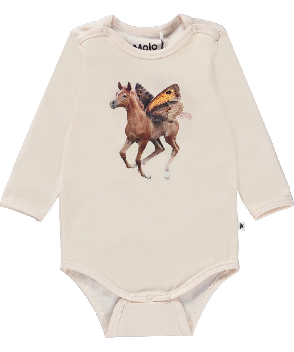 Foss - Flying Foal - Rosa Öko-Babybody mit fliegendem Fohlen