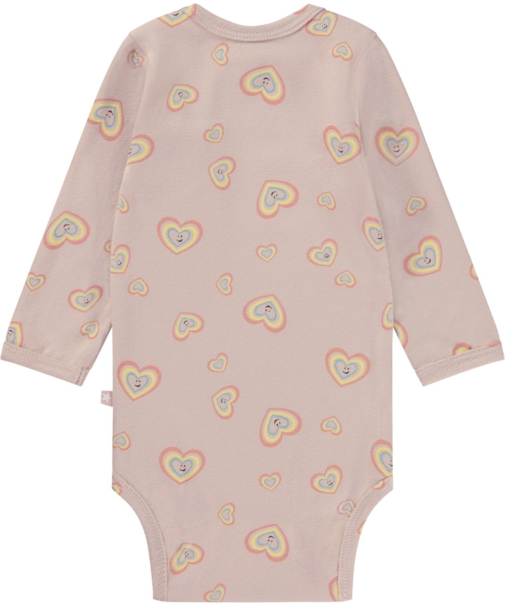 Foss - Mini Aura Hearts - Rosa Öko-Babybody mit Herzdruck