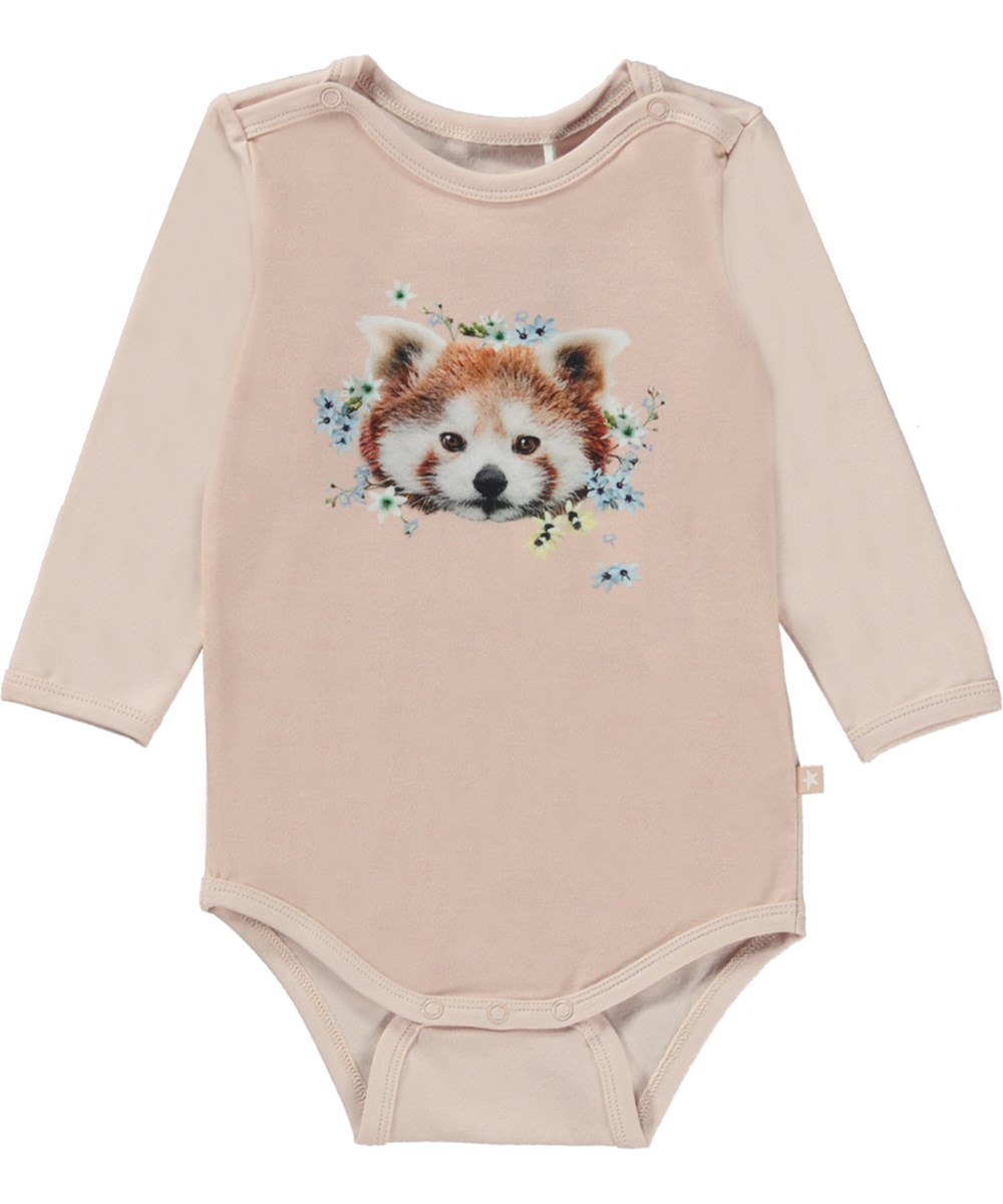 Foss - Red Baby Panda - Rosa Öko-Babybody mit rotem Panda