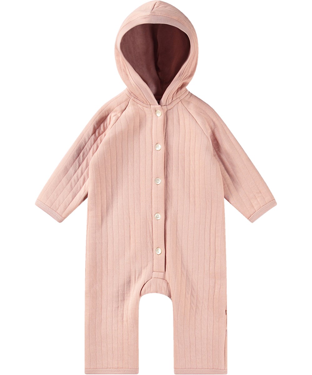 Frigg - Petal Blush - Staubrosa Overall aus wattierter Baumwolle mit Kapuze und gerippten Bündchen.