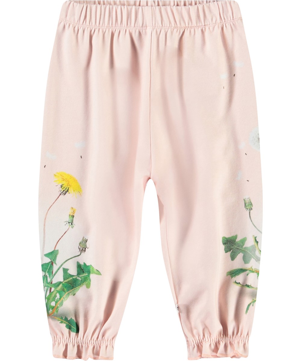 Selena - Dandelion Garden - Hose aus Öko-Baumwolle für Babys mit Löwenzahn-Druck.