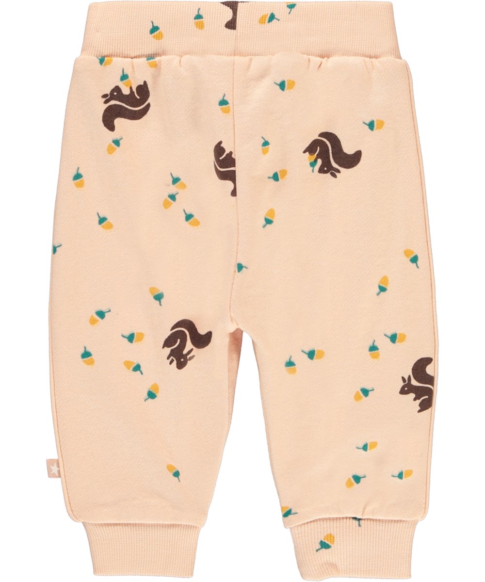 Shona - Gathering - Öko rosa Baby-Jogginghose mit Eichhörnchen