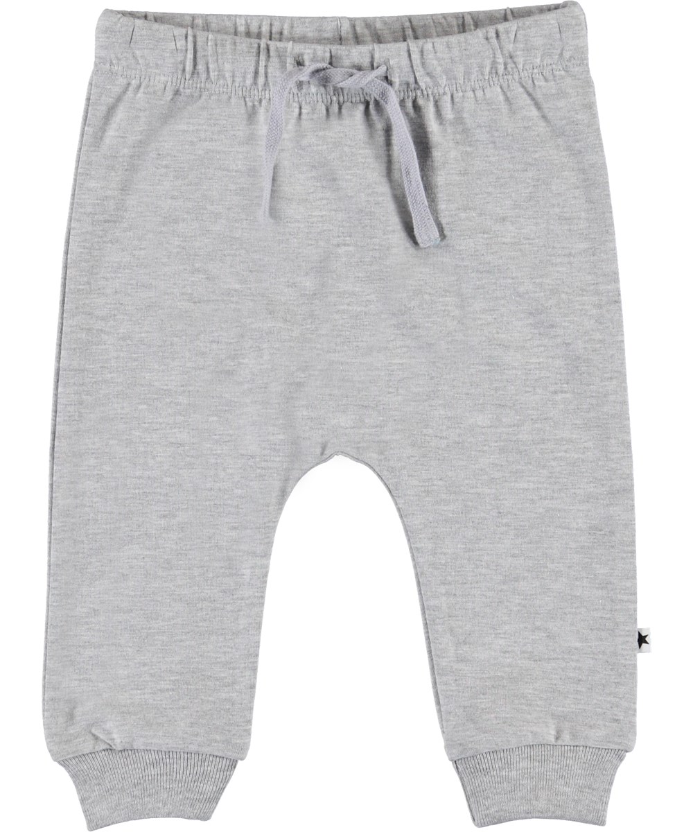 Sille - Light Grey Melange - Graue Baby Hose mit Kordelzug