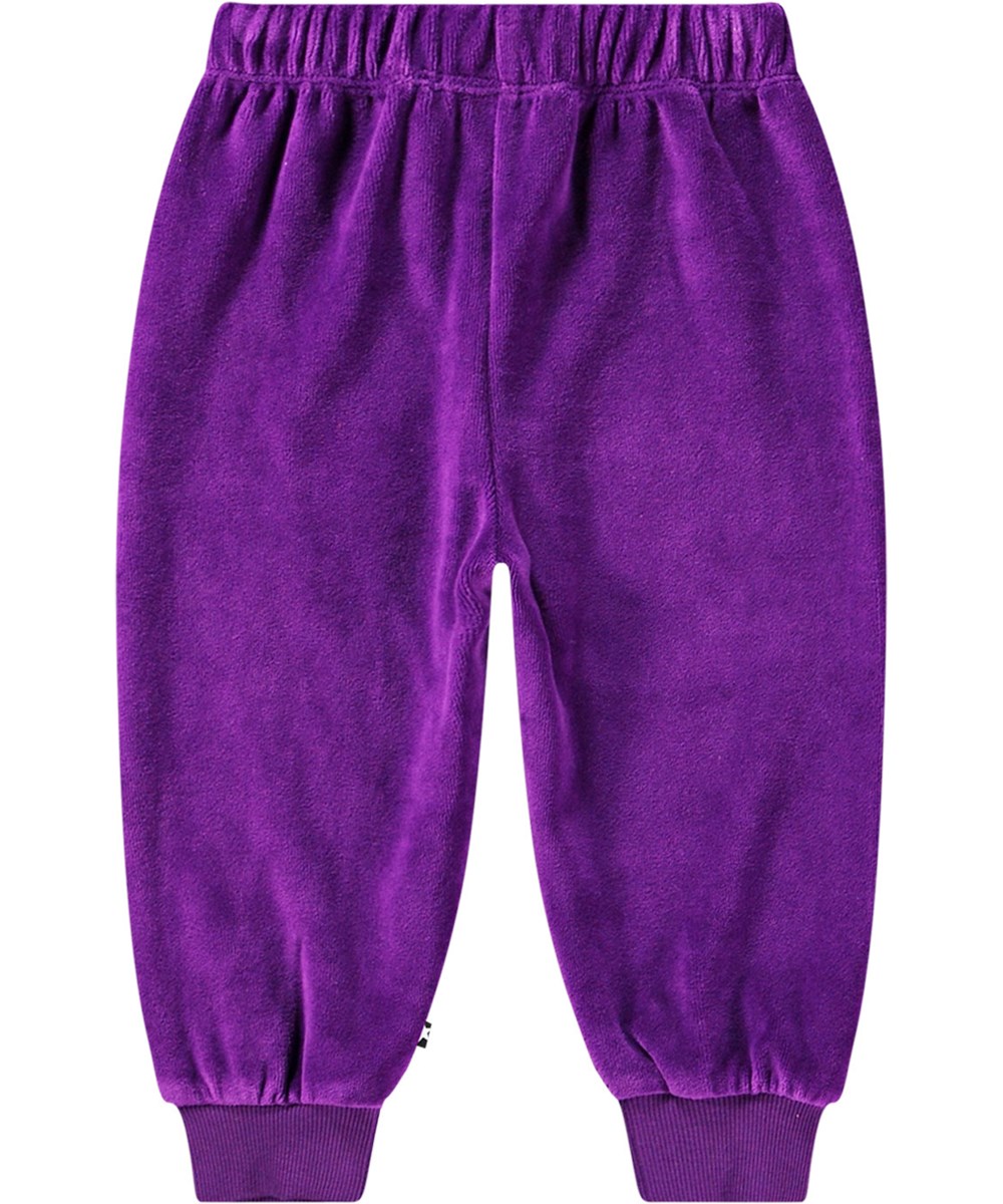 Simeon - Warm Purple - Lila Öko-Baumwoll-Velours-Jogginghose mit elastischem Bund und gerippten Bündchen.