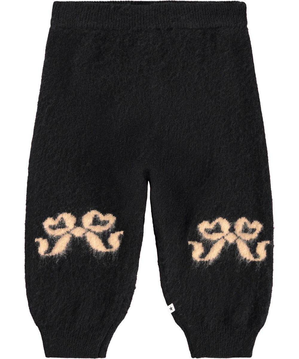 Solana - Fancy Bows - Schwarze Hose für den Kleinen aus Wolle mit Schleifen.