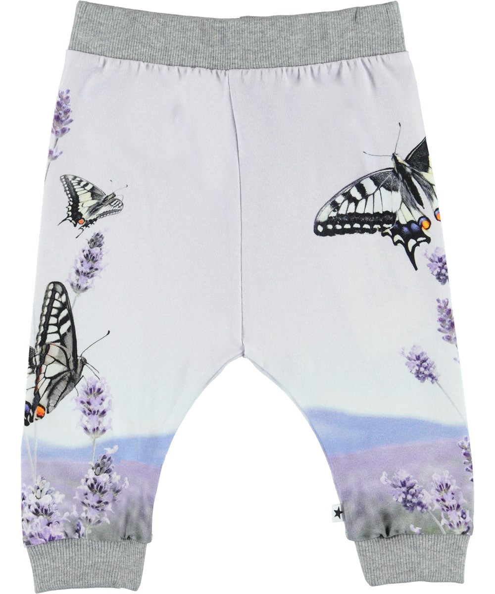 Susanne - Lavender Butterfly - Ökologische Baby Hose mit Schmetterlingen