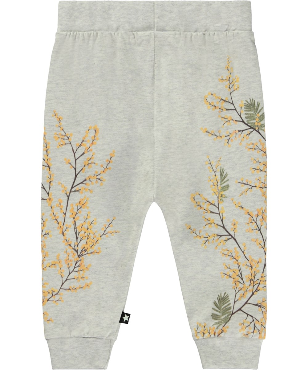 Susanne - Mimosa Vine - Hellgraue Babyhose mit Zweigaufdruck