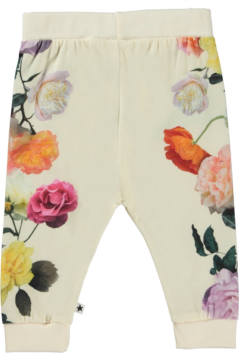 Susanne - Rose Vine - Hellgelbe Öko-Babyhose mit Rosendruck