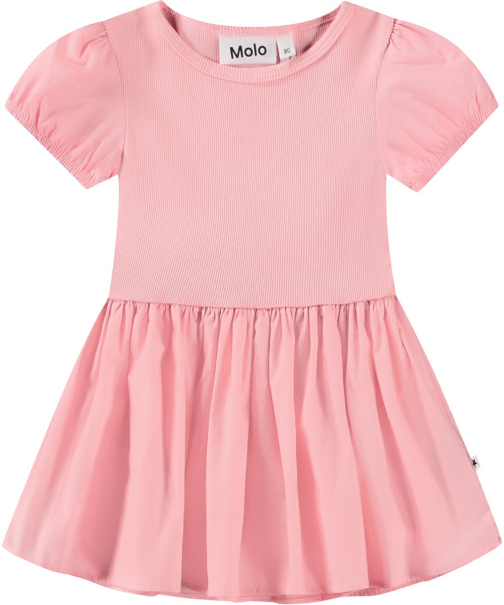 Caitlin - Rosequartz - Rosa Popeline-Kleid aus Öko-Baumwolle für Babys.