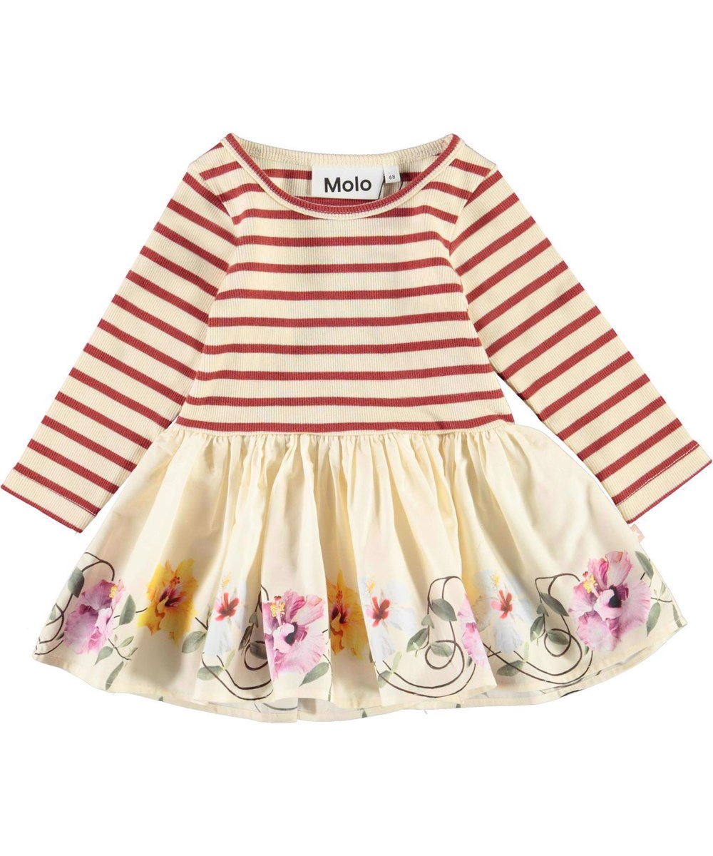 Candi - Hibiscus Border - Zweiteiliges Öko-Babykleid mit Streifen und Blumen