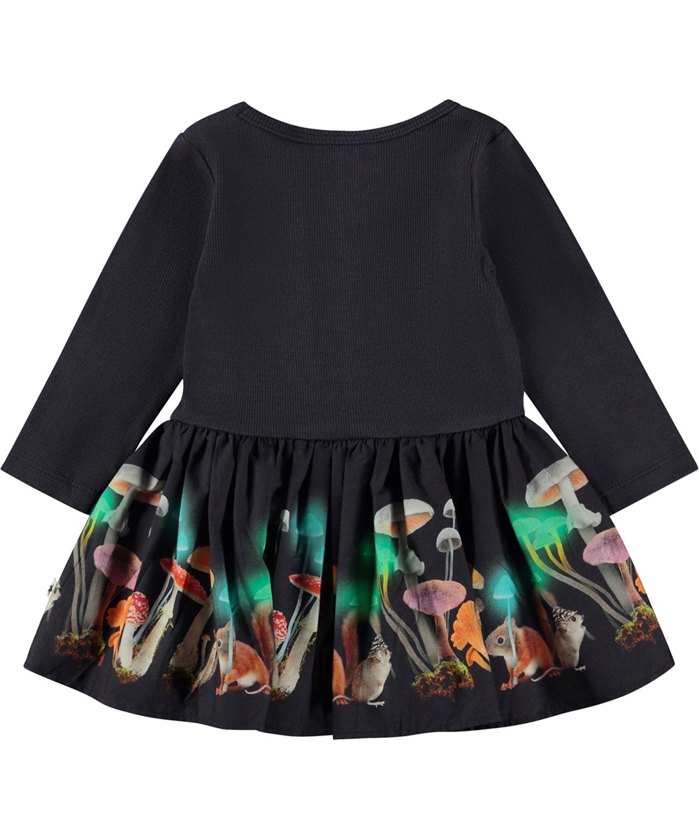 Candi - Nighttime - Dunkelblaues Öko-Babykleid mit Pilzdruck