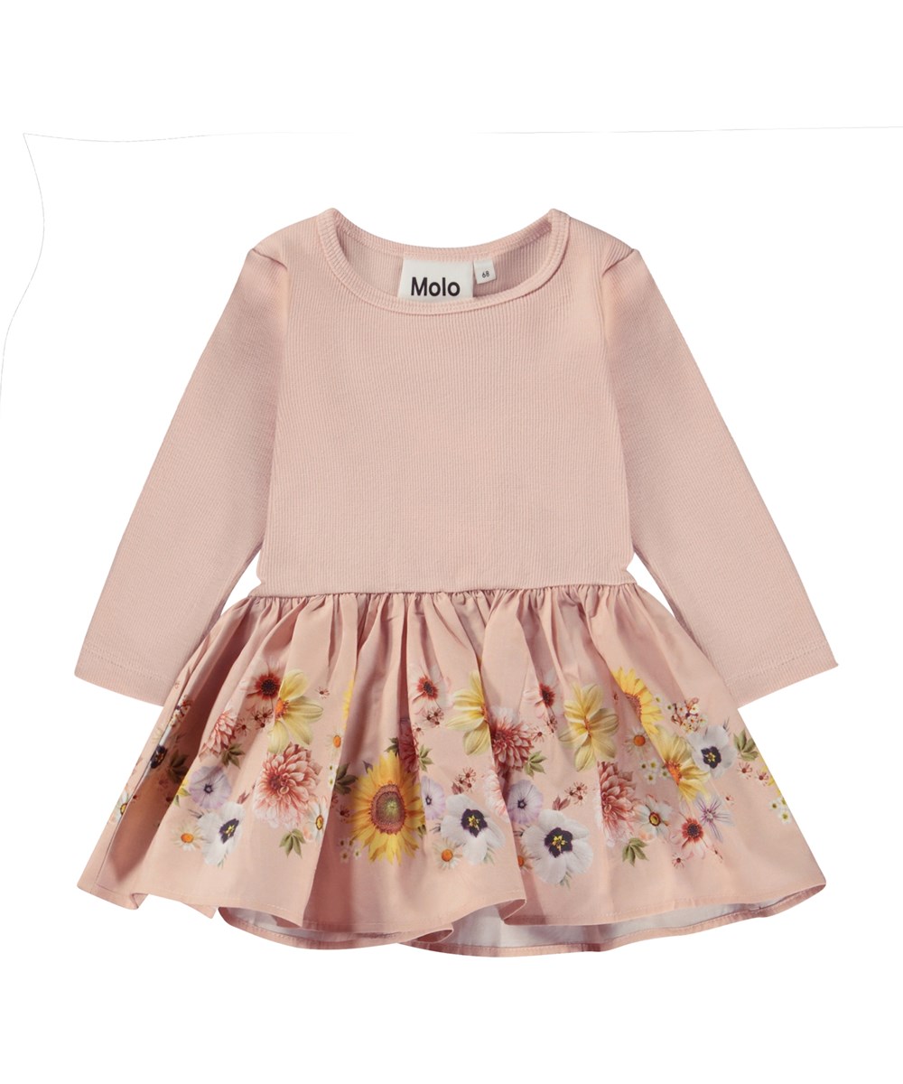 Candi - Retro Stripe - Rosafarbenes Öko-Babykleid mit Blumendruck