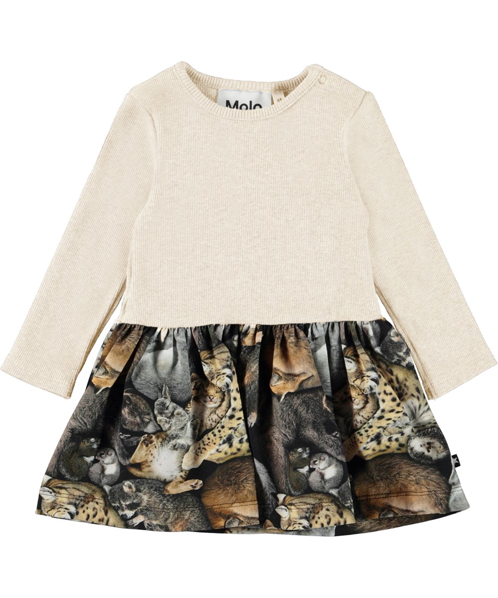 Carel - Hibernation - Hellgraues Öko-Babykleid mit Tiere-Druck