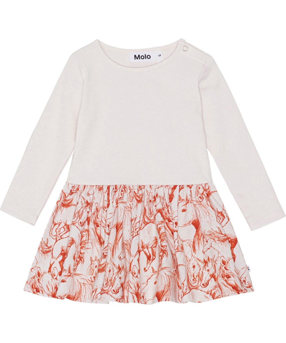 Carel - Red Horses - Weißes und rotes Öko-Babykleid mit Pferdeprint